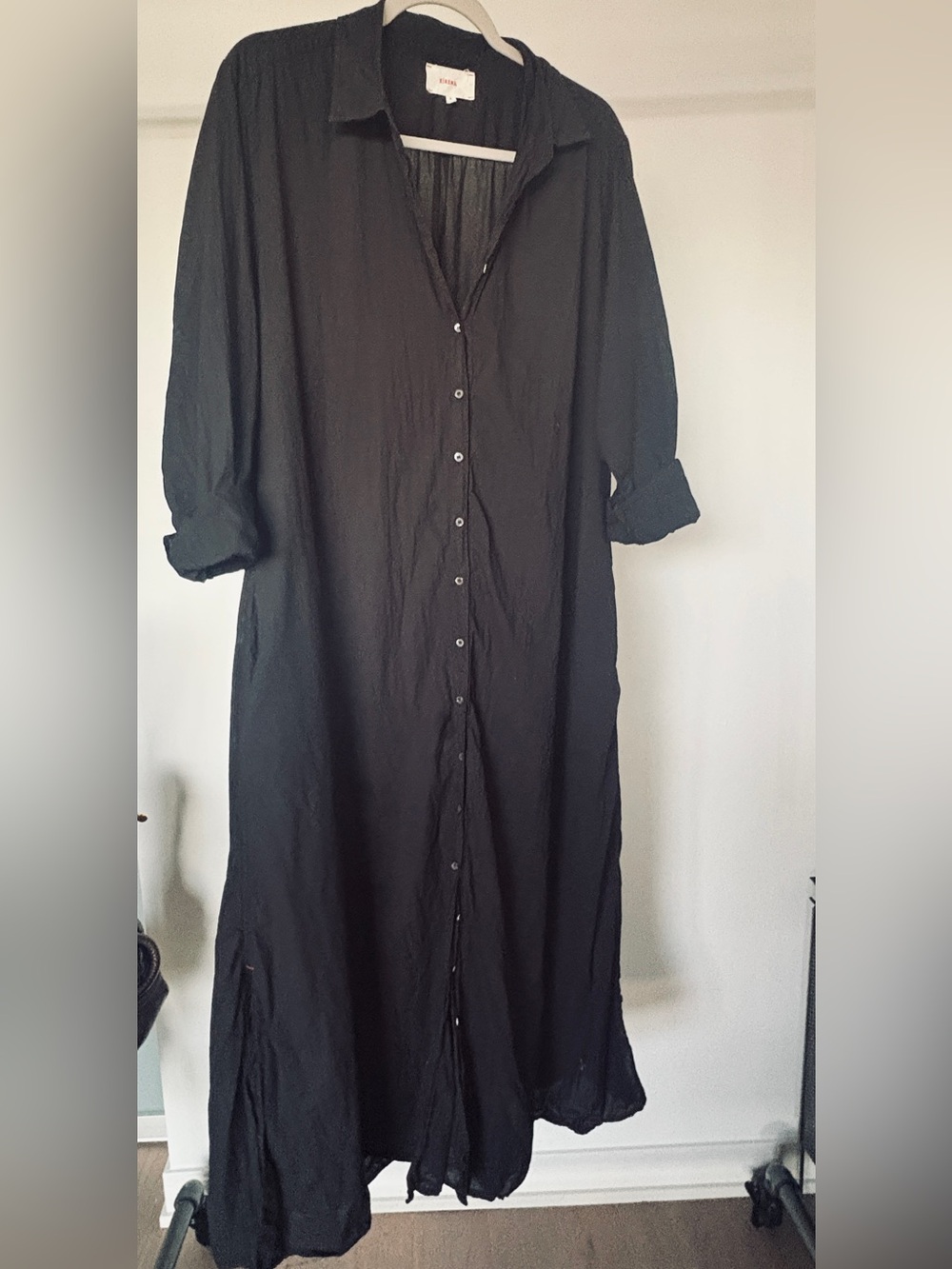 XiRENA Black Long Button-Front Shirt Dress M